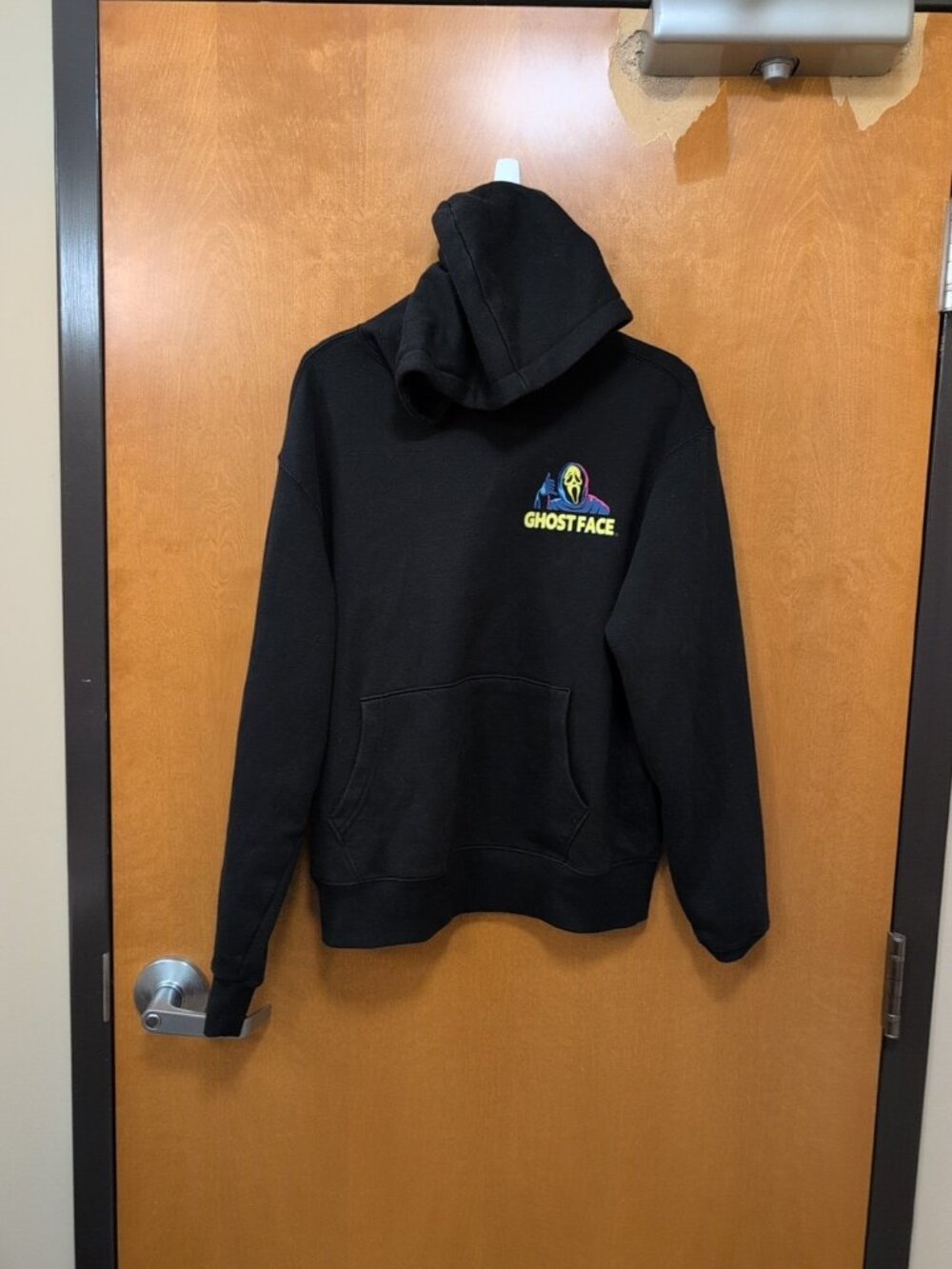 Ghostface Sweatshirt Mens M Black Neon Yellow Hoodie Pullover Graphic Phone Call
